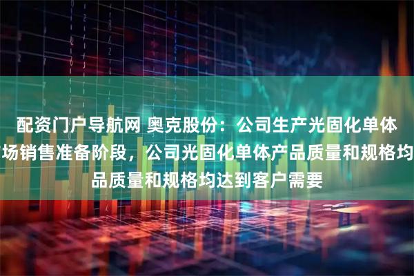 配资门户导航网 奥克股份：公司生产光固化单体产品并进入市场销售准备阶段，公司光固化单体产品质量和规格均达到客户需要